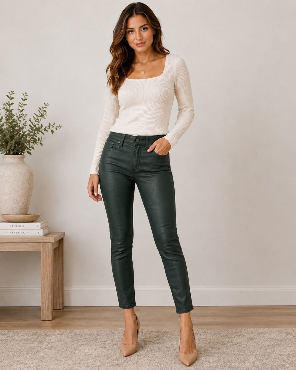 PAIGE Verdugo Ankle Jeans Size 25 Evergreen Coated Skinny Low Rise NEW Stretch